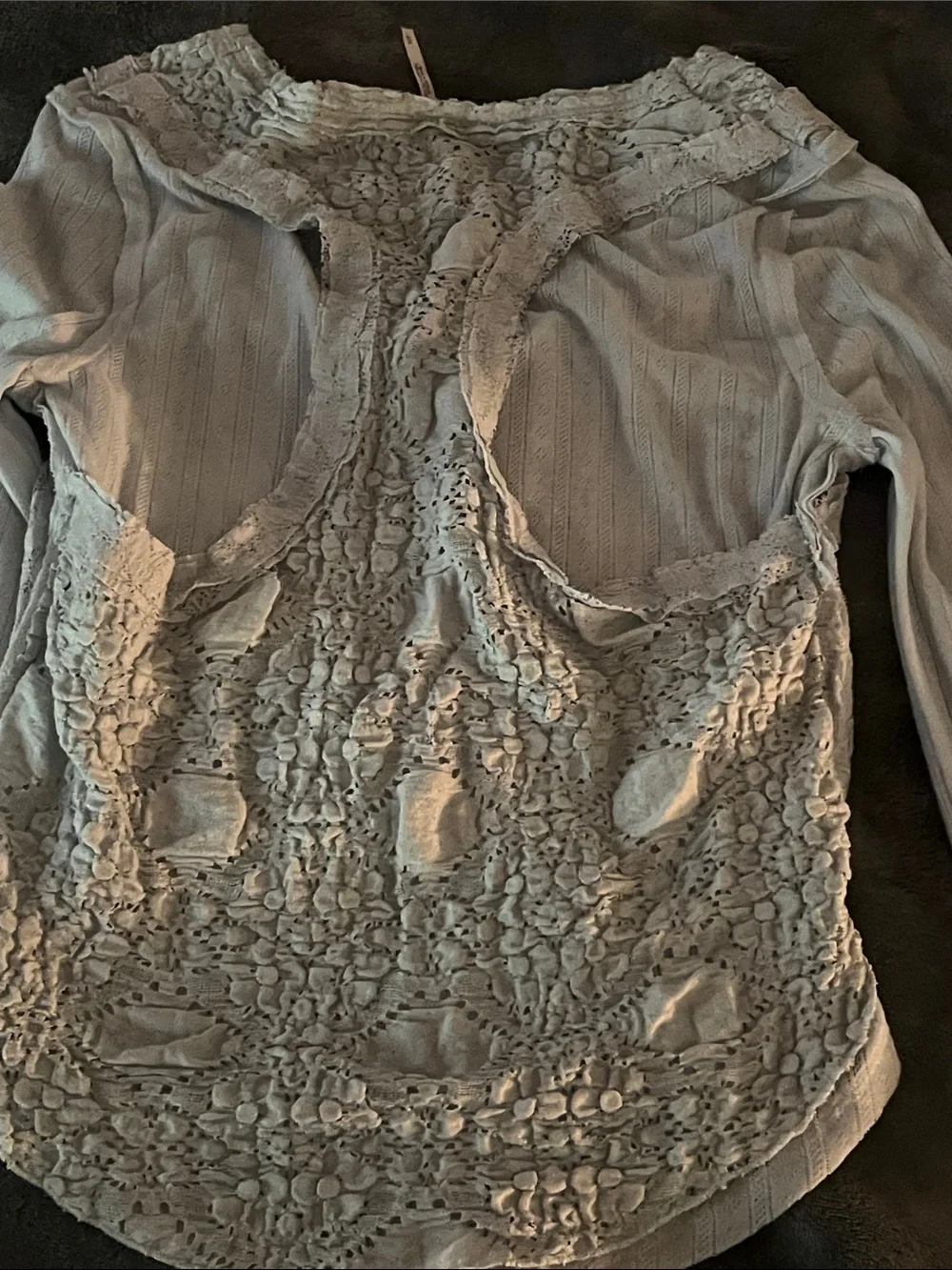 Free People Pale Blue Lace-Front Long Sleeve Top
